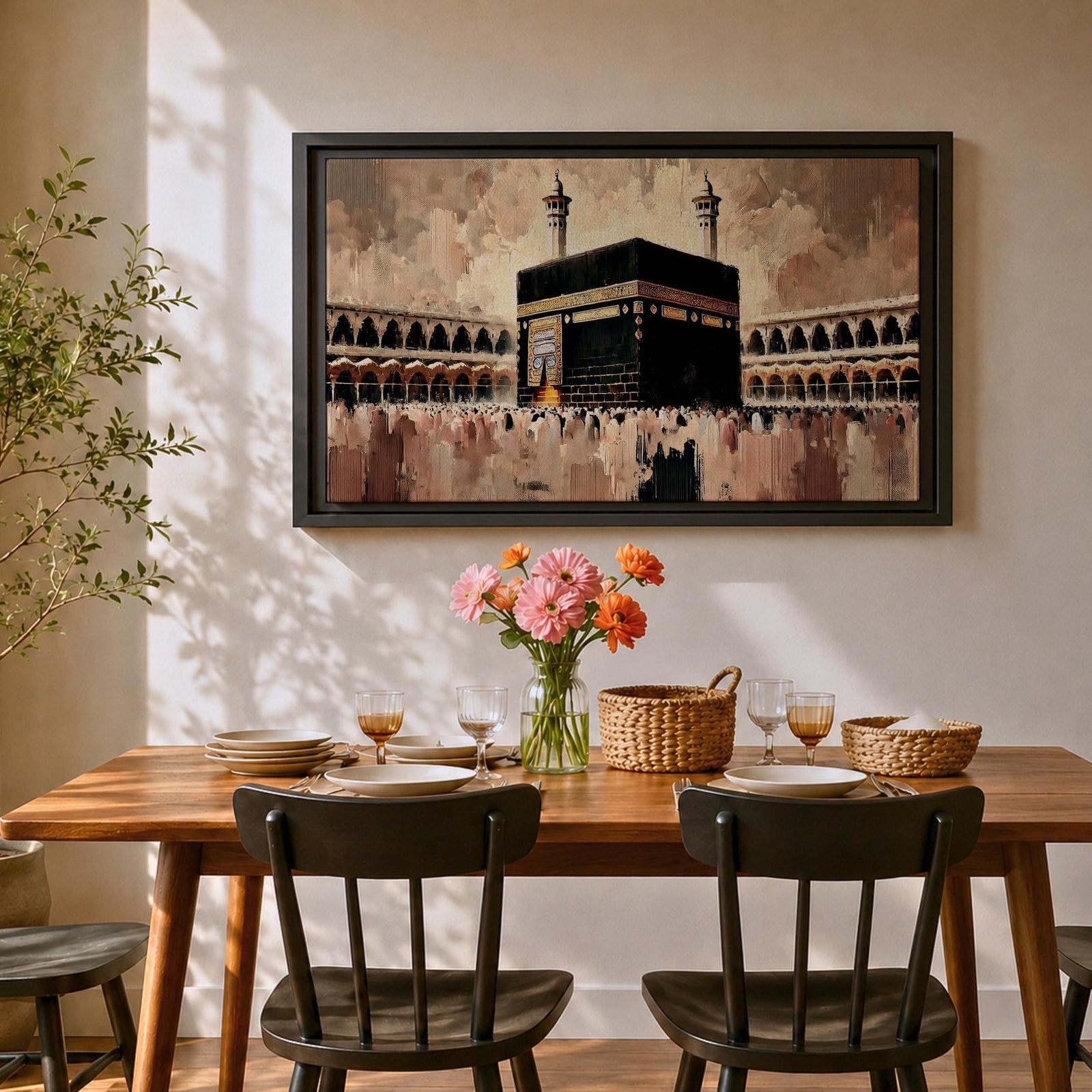 Kaaba Wall Art Tawaf Pilgrims Framed Canvas Masjid al Haram Impasto Islamic Home Decor