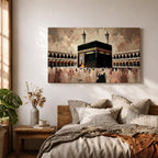 Kaaba Wall Art Tawaf Pilgrims Framed Canvas Masjid al Haram Impasto Islamic Home Decor