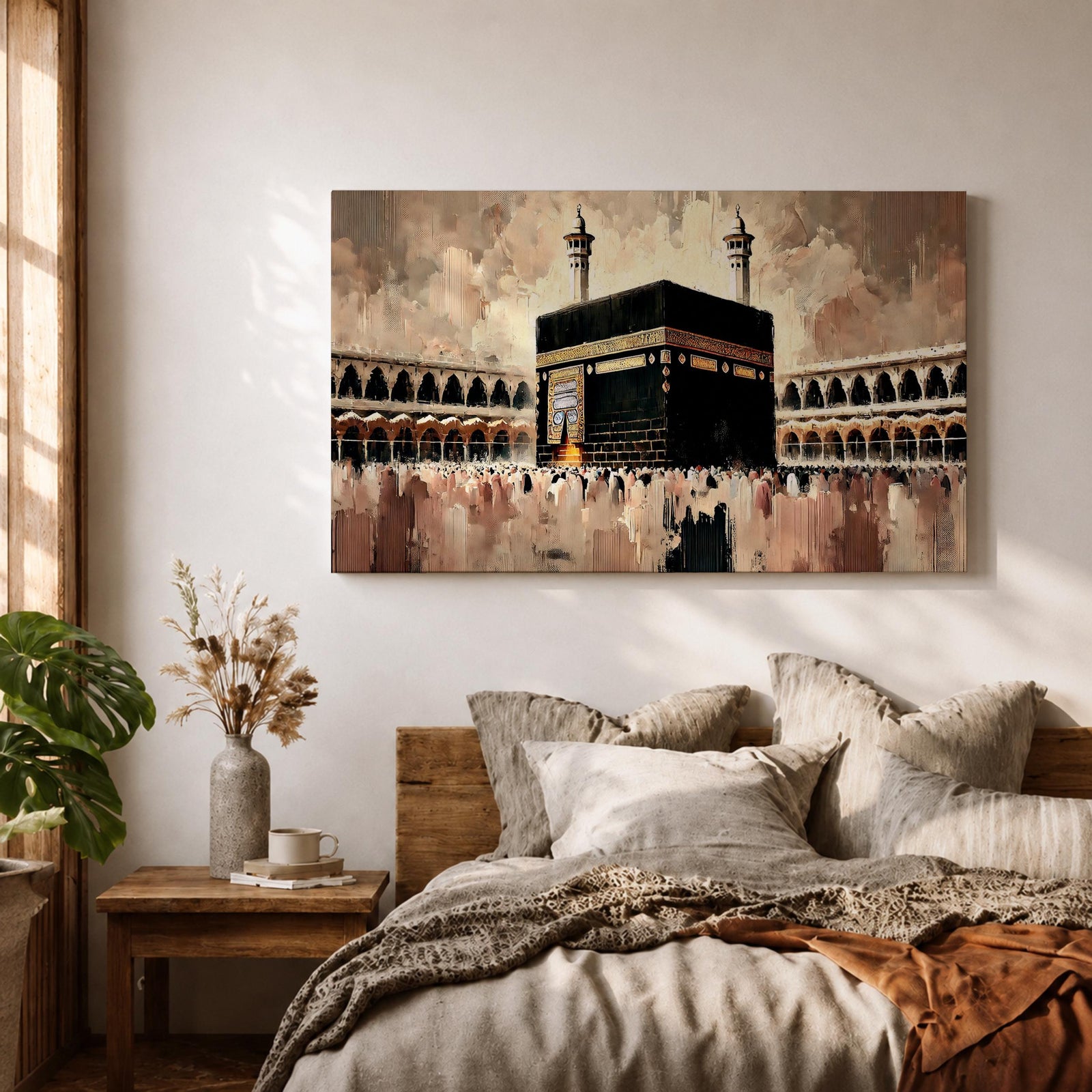 Kaaba Wall Art Tawaf Pilgrims Framed Canvas Masjid al Haram Impasto Islamic Home Decor