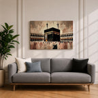 Kaaba Wall Art Tawaf Pilgrims Framed Canvas Masjid al Haram Impasto Islamic Home Decor