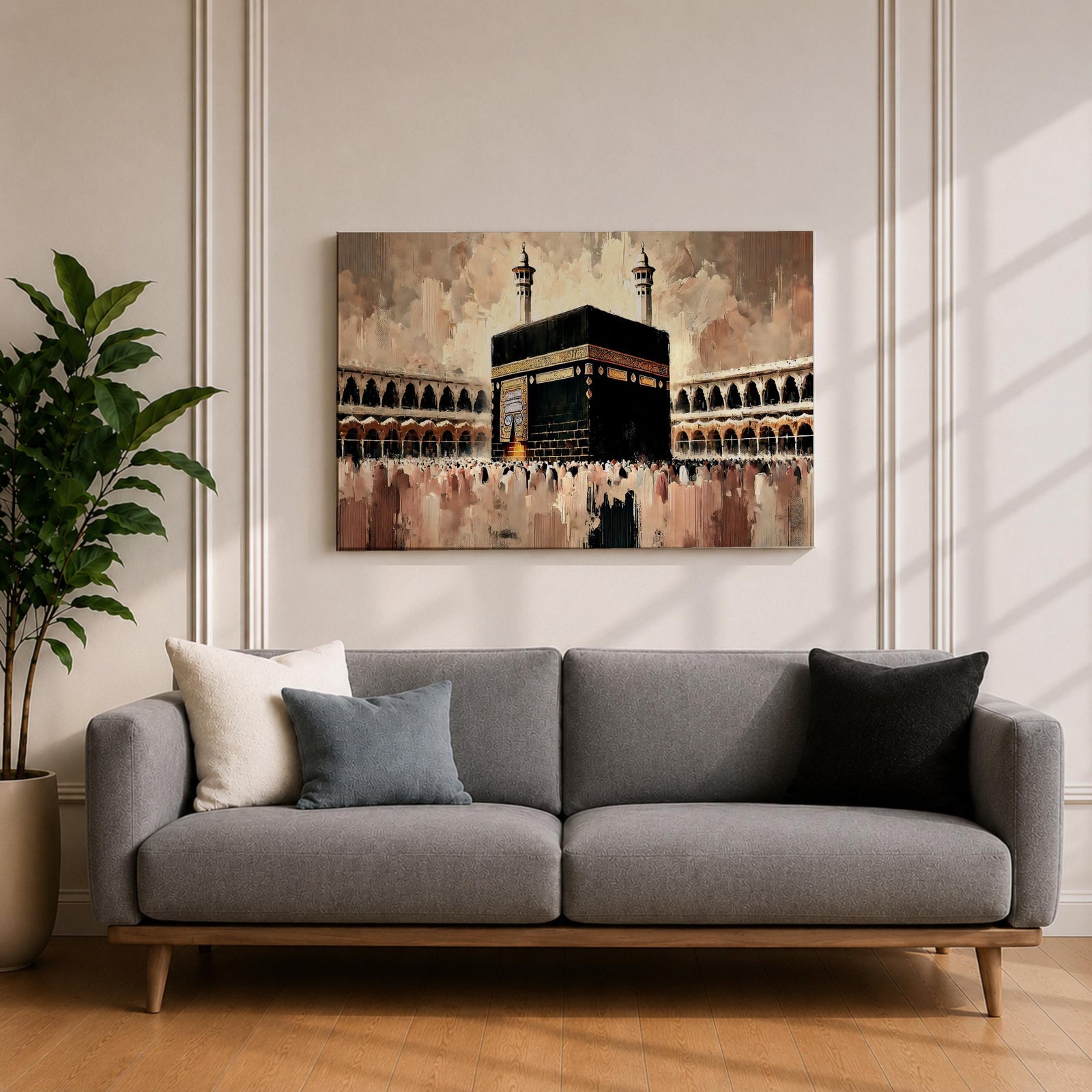 Kaaba Wall Art Tawaf Pilgrims Framed Canvas Masjid al Haram Impasto Islamic Home Decor