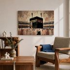 Kaaba Wall Art Tawaf Pilgrims Framed Canvas Masjid al Haram Impasto Islamic Home Decor