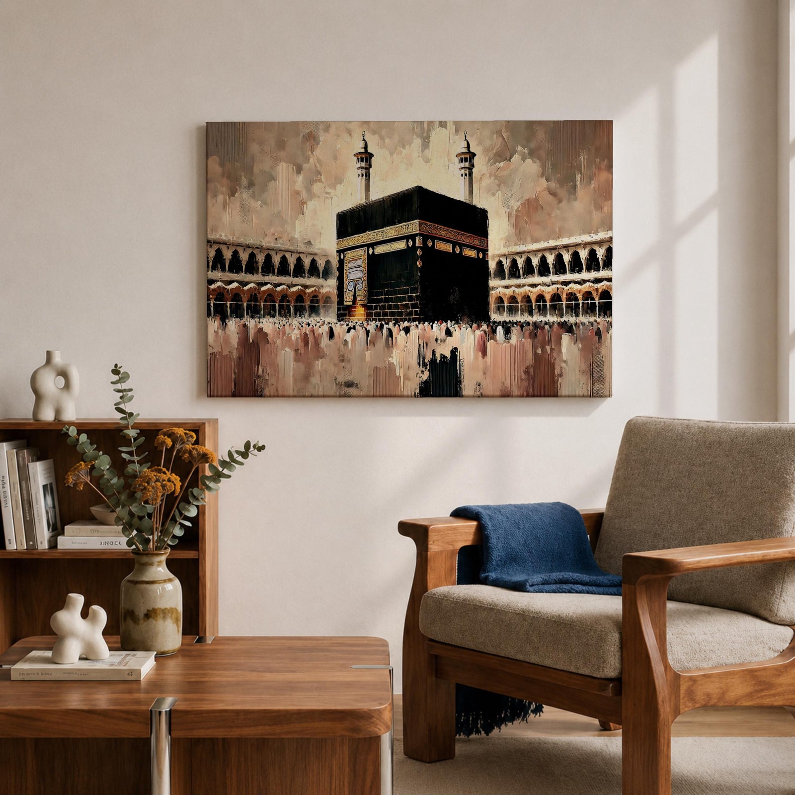 Kaaba Wall Art Tawaf Pilgrims Framed Canvas Masjid al Haram Impasto Islamic Home Decor