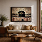 Kaaba Wall Art Tawaf Pilgrims Framed Canvas Masjid al Haram Impasto Islamic Home Decor