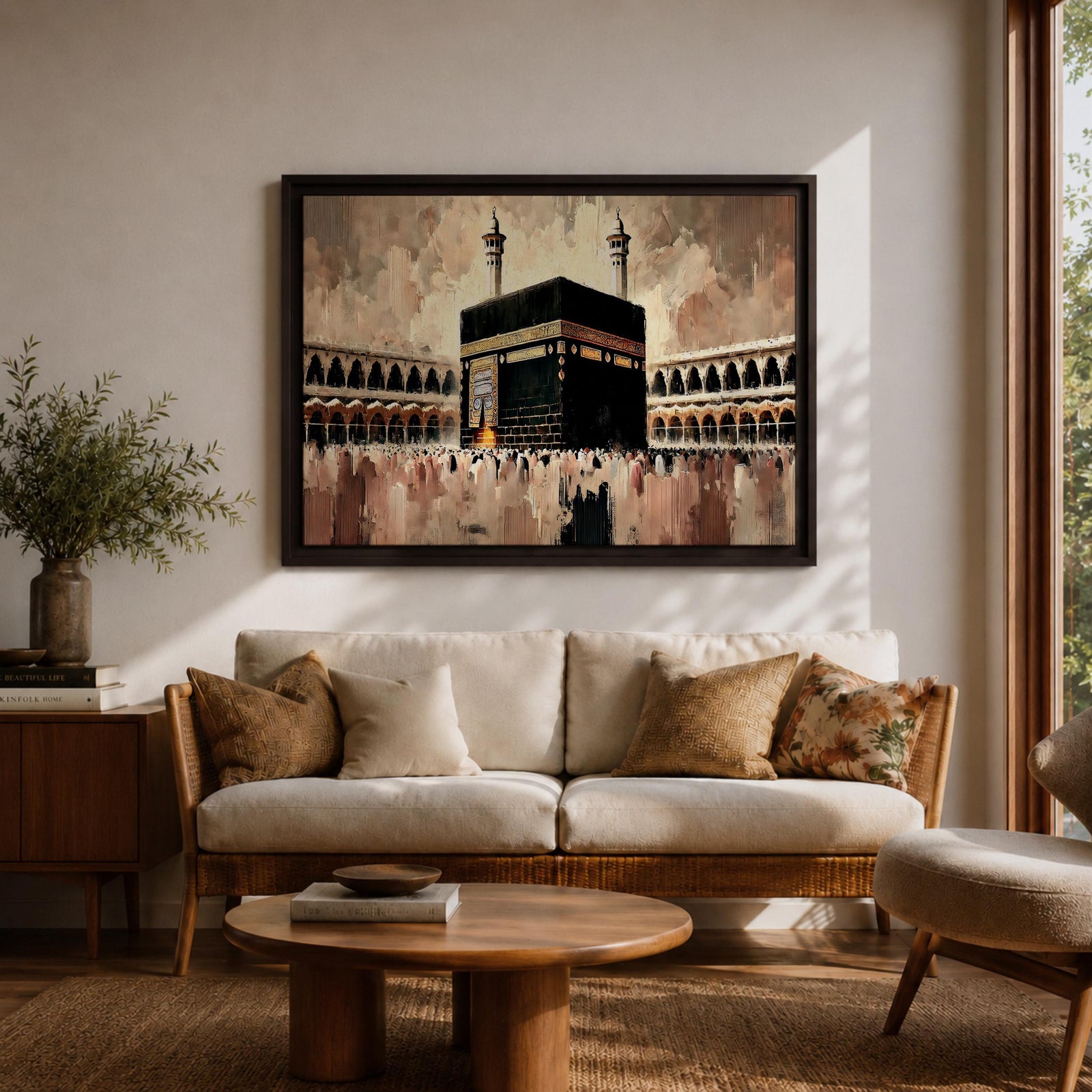 Kaaba Wall Art Tawaf Pilgrims Framed Canvas Masjid al Haram Impasto Islamic Home Decor