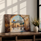 Masjid Al Aqsa Wall Art Arch View Framed Canvas Qubbat As-Sakhrah Impasto Islamic Decor