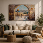 Masjid Al Aqsa Wall Art Arch View Framed Canvas Qubbat As-Sakhrah Impasto Islamic Decor