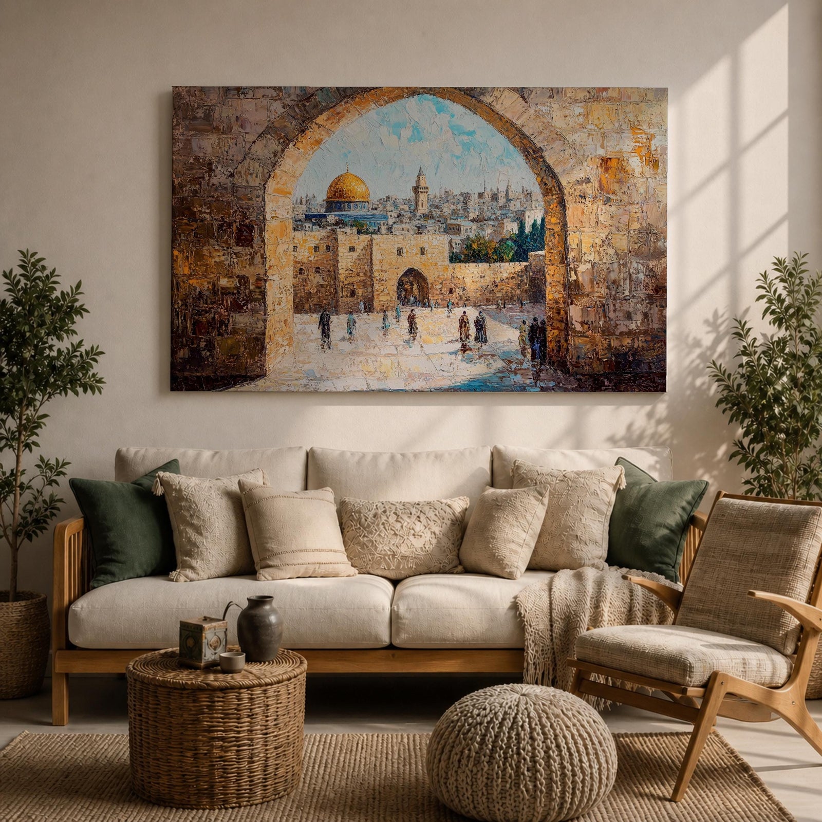 Masjid Al Aqsa Wall Art Arch View Framed Canvas Qubbat As-Sakhrah Impasto Islamic Decor