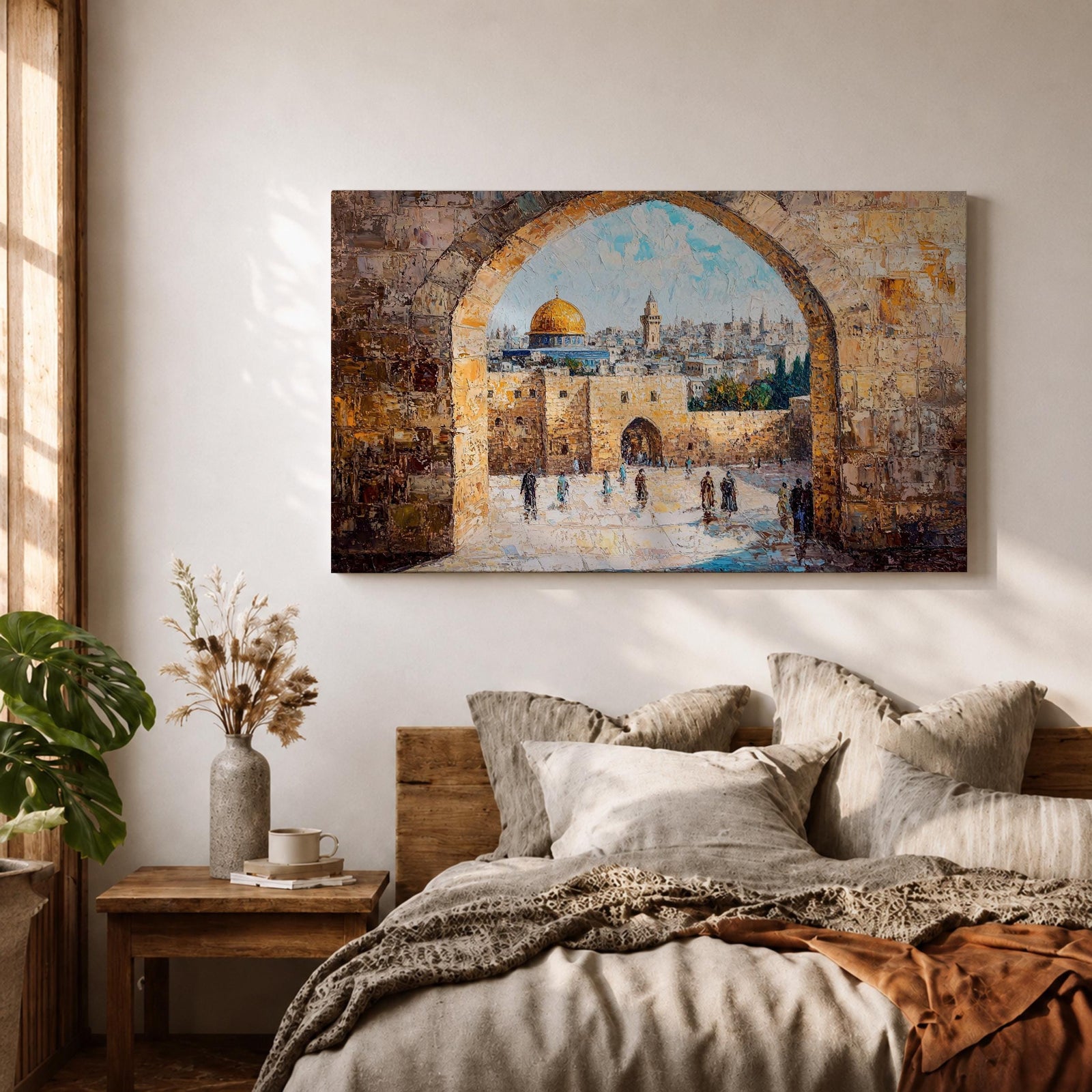 Masjid Al Aqsa Wall Art Arch View Framed Canvas Qubbat As-Sakhrah Impasto Islamic Decor