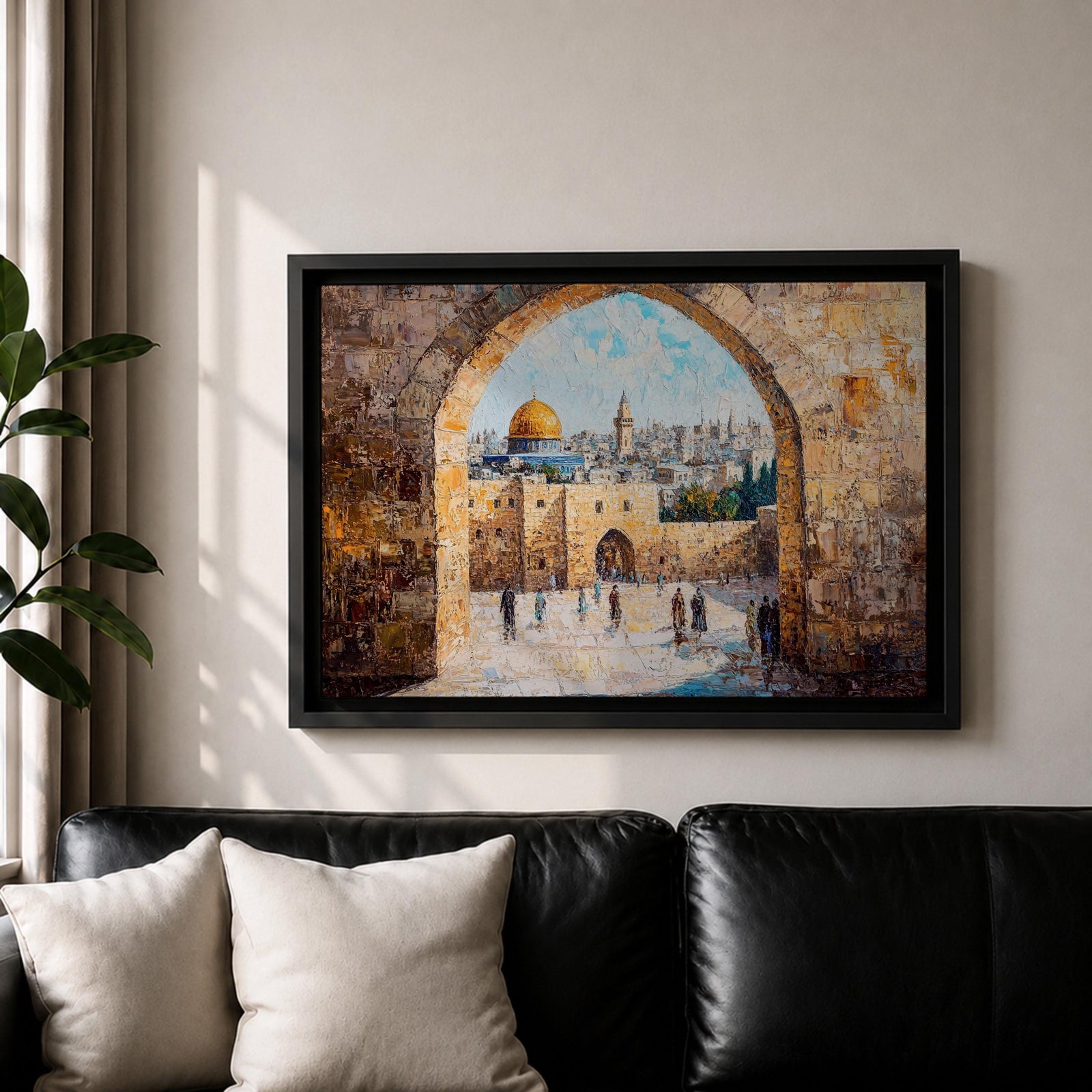 Masjid Al Aqsa Wall Art Arch View Framed Canvas Qubbat As-Sakhrah Impasto Islamic Decor
