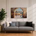 Masjid Al Aqsa Wall Art Arch View Framed Canvas Qubbat As-Sakhrah Impasto Islamic Decor