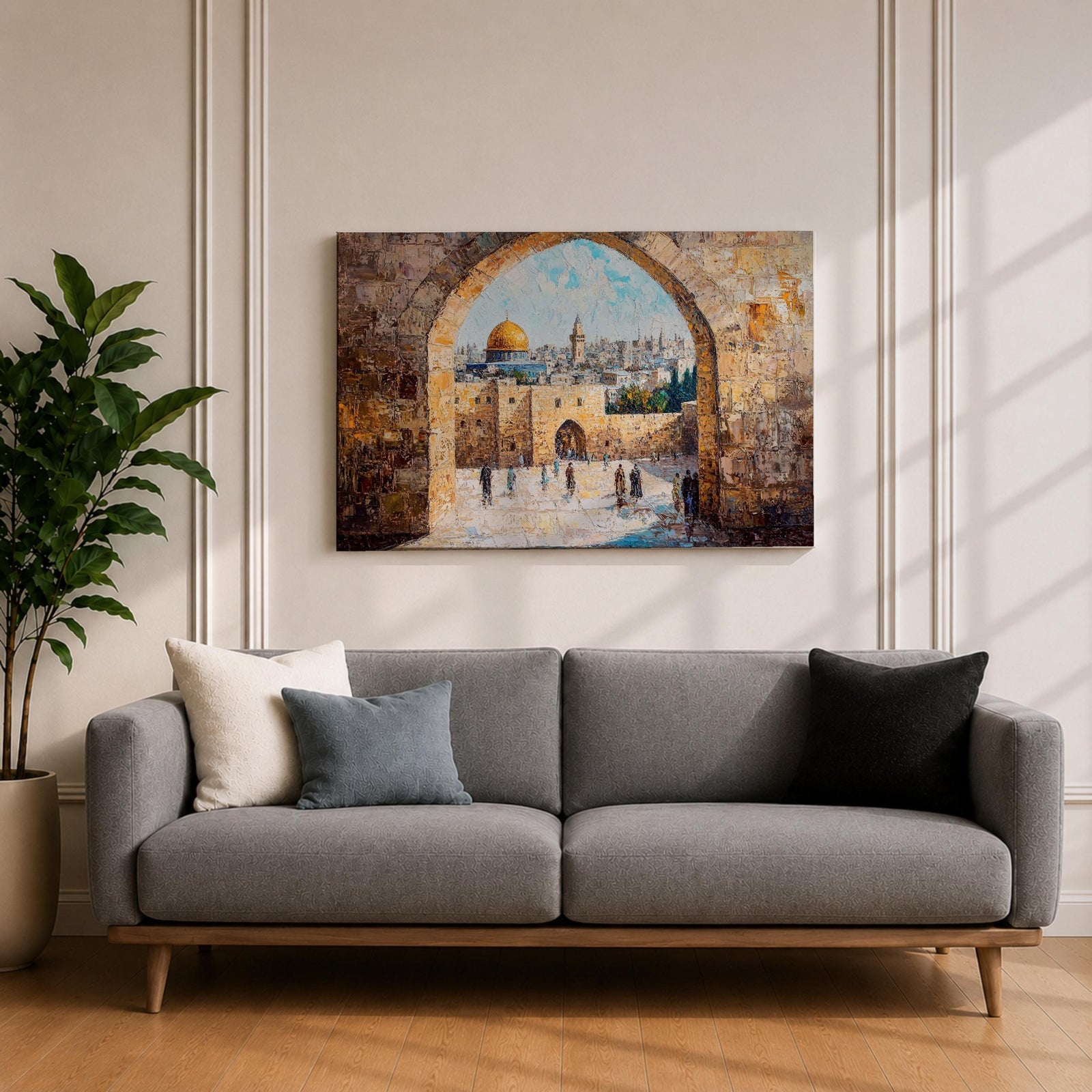 Masjid Al Aqsa Wall Art Arch View Framed Canvas Qubbat As-Sakhrah Impasto Islamic Decor