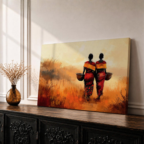 African Women Wall Art Afrocentric Sisters Framed Canvas Tribal Culture Ethnic Heritage Decor