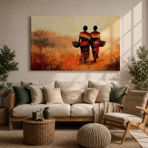 African Women Wall Art Afrocentric Sisters Framed Canvas Tribal Culture Ethnic Heritage Decor