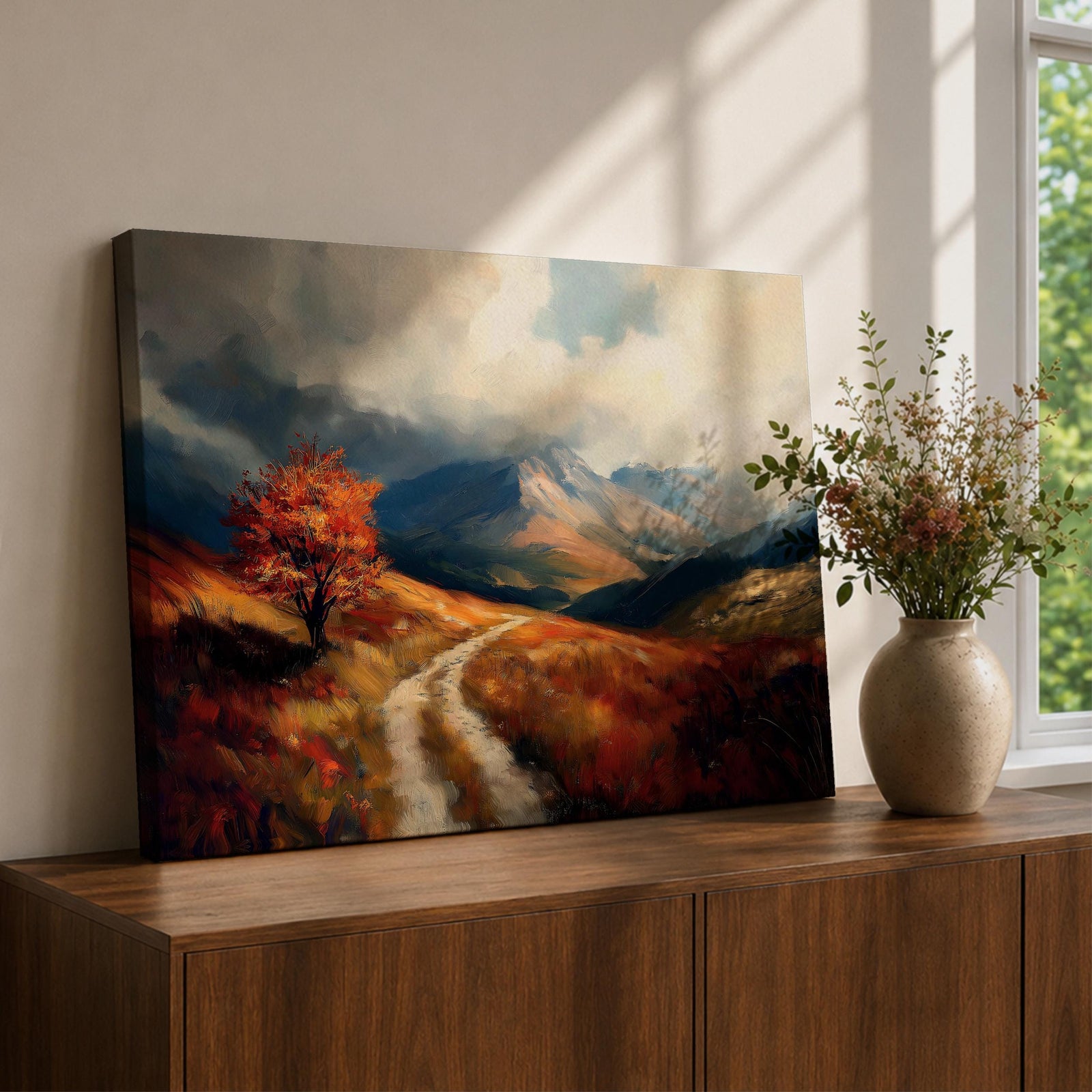Autumn Mountain Wall Art Fall Landscape Framed Canvas Vintage Scenery Countryside Home Decor