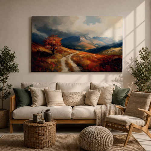 Autumn Mountain Wall Art Fall Landscape Framed Canvas Vintage Scenery Countryside Home Decor