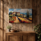 Tuscan Countryside Wall Art Mediterranean Landscape Framed Canvas Impasto Rustic Farmhouse Home Decor