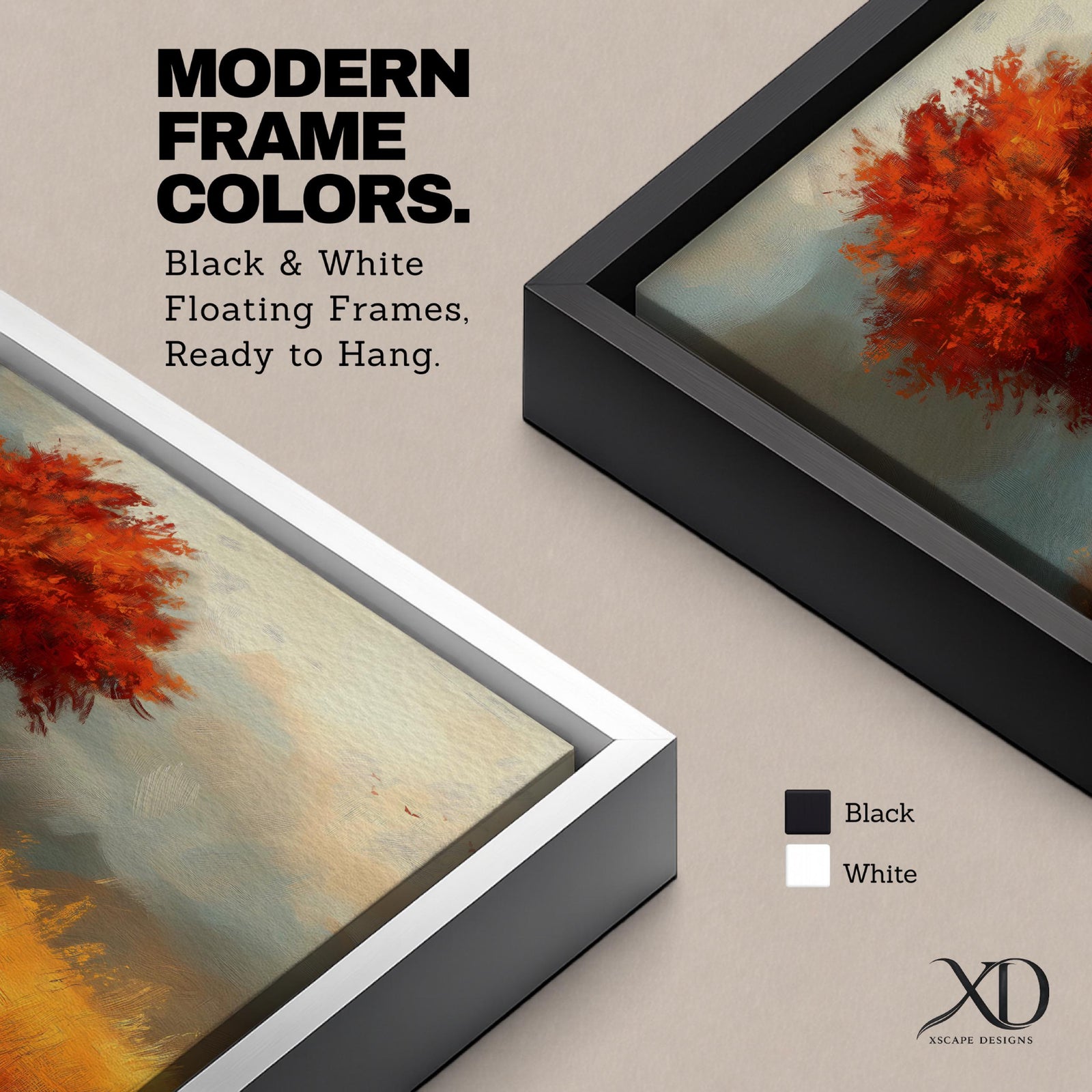 Red Tree Wall Art Autumn Tree Framed Canvas Rustic Scenery Vintage Landscape Home Decor