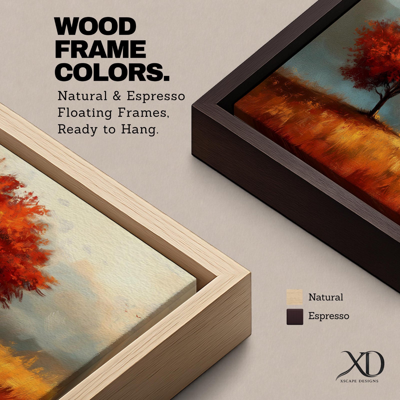 Red Tree Wall Art Autumn Tree Framed Canvas Rustic Scenery Vintage Landscape Home Decor