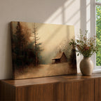 Cabin Wall Art Log House Framed Canvas Winter Landscape Rustic Lodge Home Decor