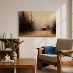 Cabin Wall Art Log House Framed Canvas Winter Landscape Rustic Lodge Home Decor