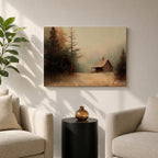Cabin Wall Art Log House Framed Canvas Winter Landscape Rustic Lodge Home Decor