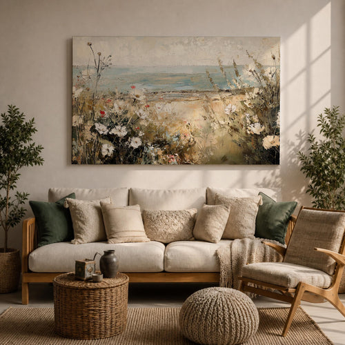 Coastal Floral Wall Art Beach Flowers Framed Canvas Seaside Rustic Vintage Farmhouse Home Decor