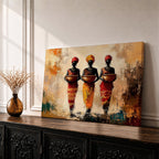 African Women Wall Art Tribal Sisters Framed Canvas Afrocentric Abstract Cultural Ethnic Decor