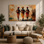 African Women Wall Art Tribal Sisters Framed Canvas Afrocentric Abstract Cultural Ethnic Decor