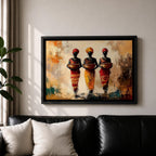 African Women Wall Art Tribal Sisters Framed Canvas Afrocentric Abstract Cultural Ethnic Decor
