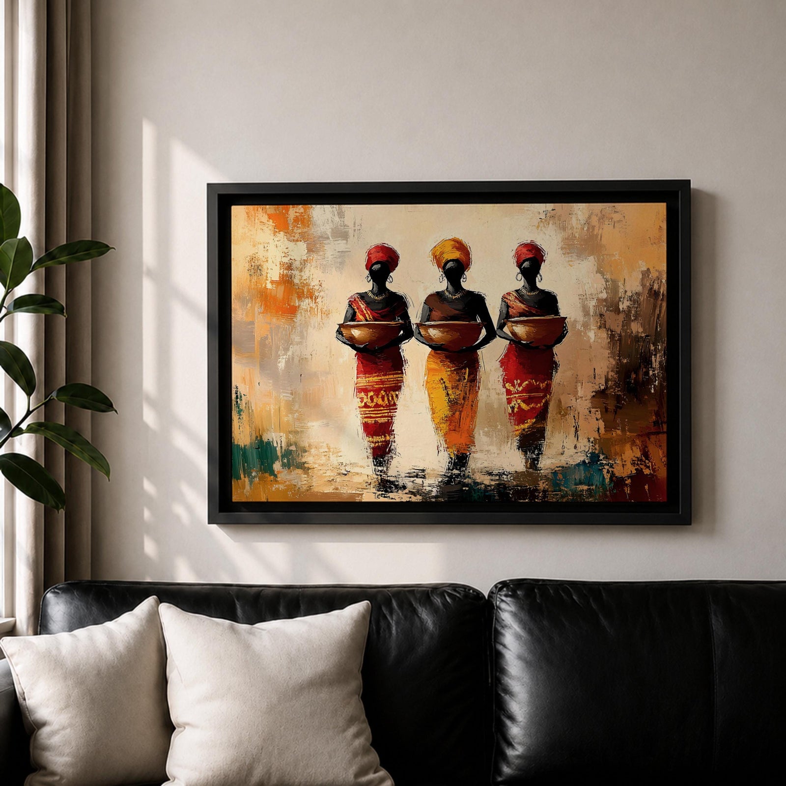 African Women Wall Art Tribal Sisters Framed Canvas Afrocentric Abstract Cultural Ethnic Decor