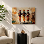 African Women Wall Art Tribal Sisters Framed Canvas Afrocentric Abstract Cultural Ethnic Decor