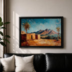 Desert Palm Tree Wall Art Oasis Landscape Framed Canvas Mediterranean Boho Mountain Decor