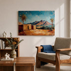 Desert Palm Tree Wall Art Oasis Landscape Framed Canvas Mediterranean Boho Mountain Decor