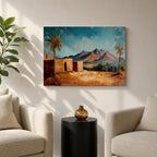 Desert Palm Tree Wall Art Oasis Landscape Framed Canvas Mediterranean Boho Mountain Decor