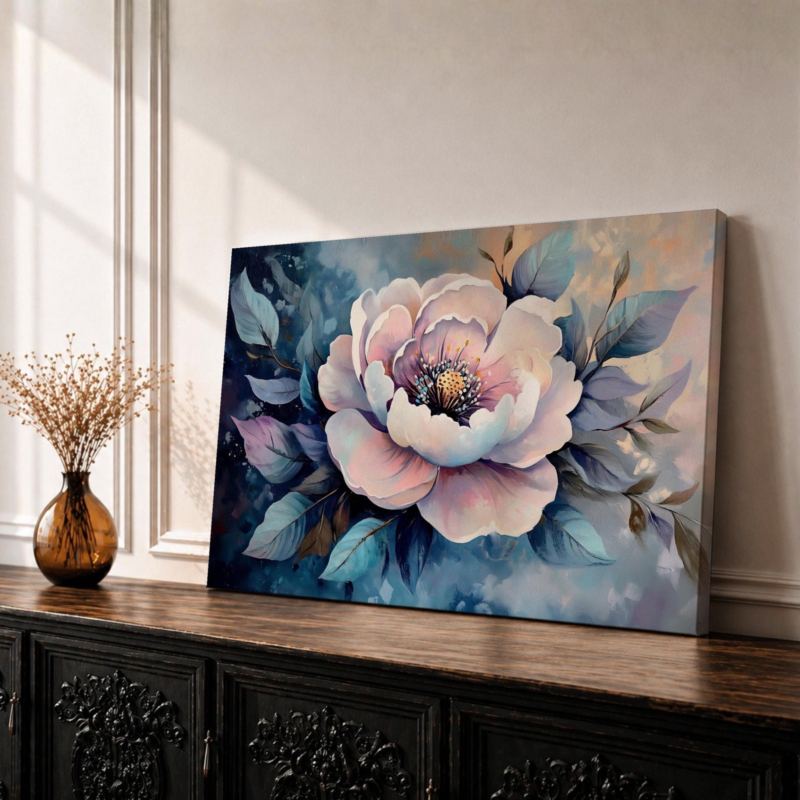 Peony Wall Art Garden Blossom Framed Canvas Botanical Floral Elegant Bedroom Home Decor