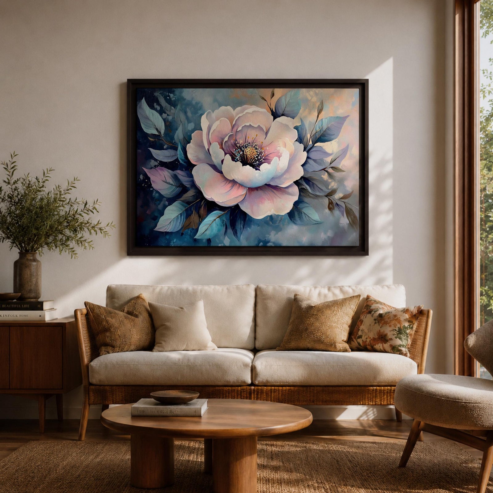 Peony Wall Art Garden Blossom Framed Canvas Botanical Floral Elegant Bedroom Home Decor