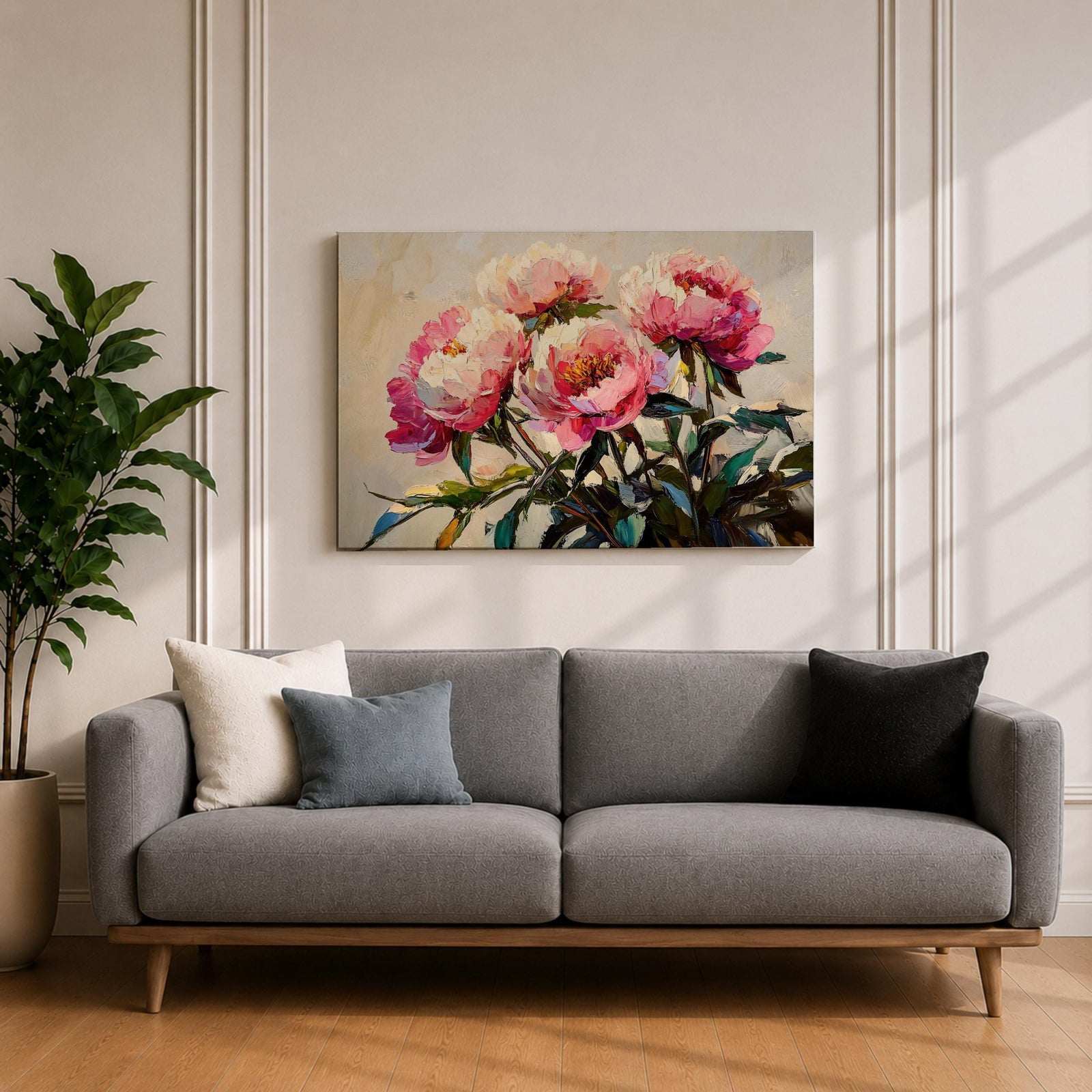 Peony Wall Art Blossom Framed Canvas Botanical Romantic Impasto Floral Living Room Home Decor