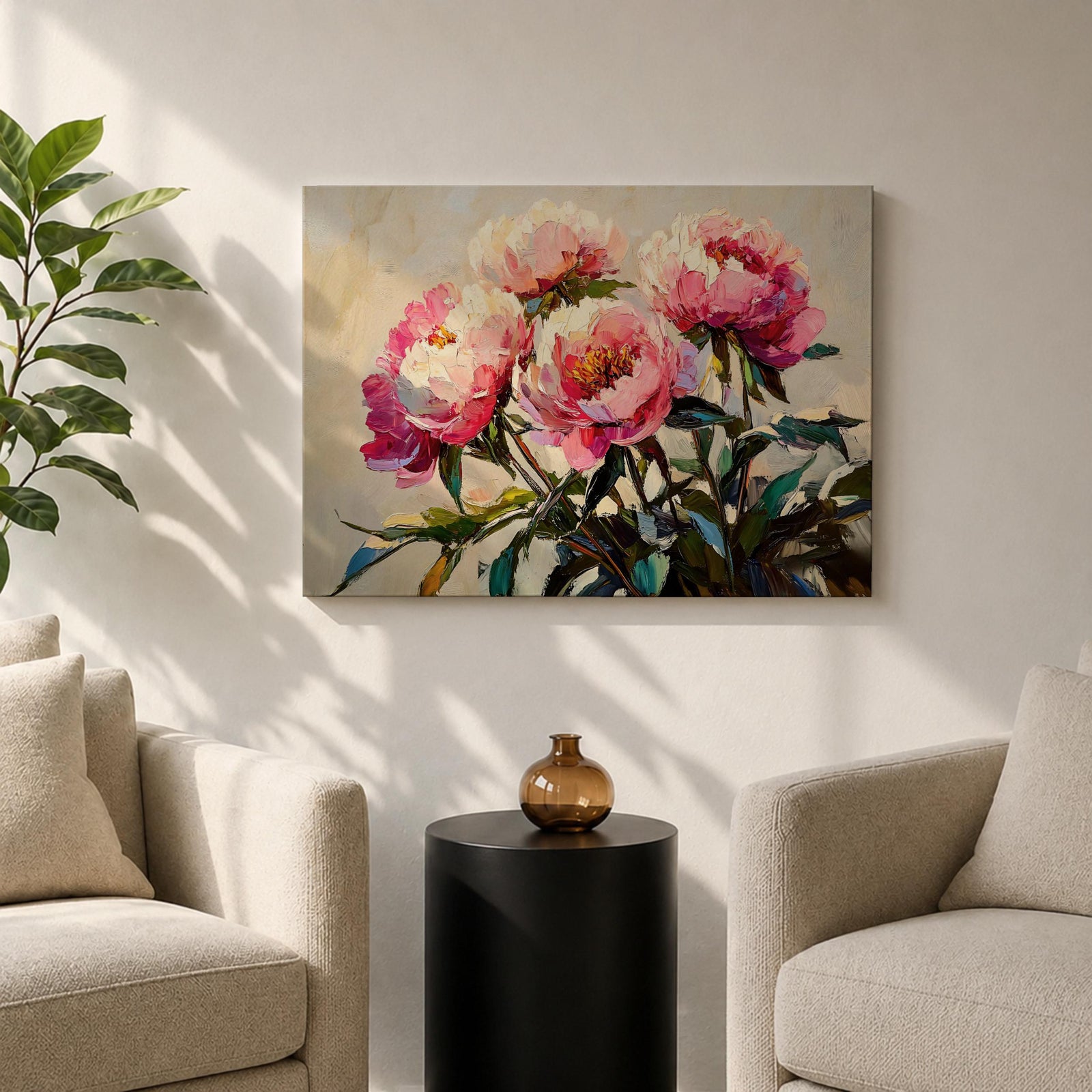 Peony Wall Art Blossom Framed Canvas Botanical Romantic Impasto Floral Living Room Home Decor