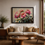 Peony Wall Art Blossom Framed Canvas Botanical Romantic Impasto Floral Living Room Home Decor