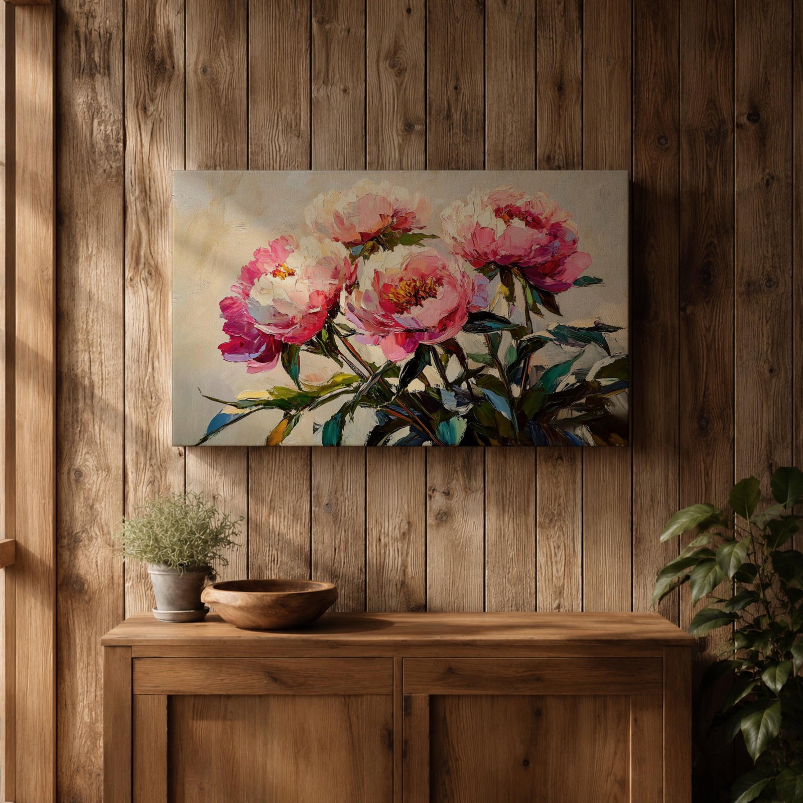Peony Wall Art Blossom Framed Canvas Botanical Romantic Impasto Floral Living Room Home Decor