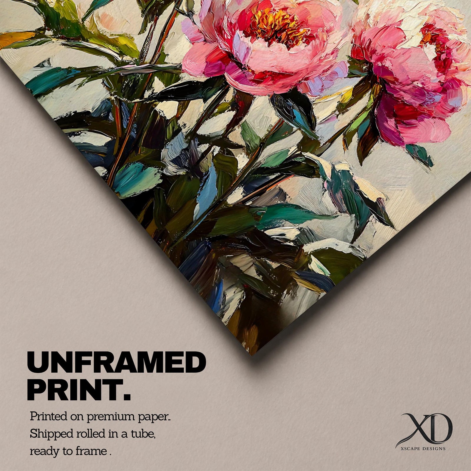 Peony Wall Art Blossom Framed Canvas Botanical Romantic Impasto Floral Living Room Home Decor