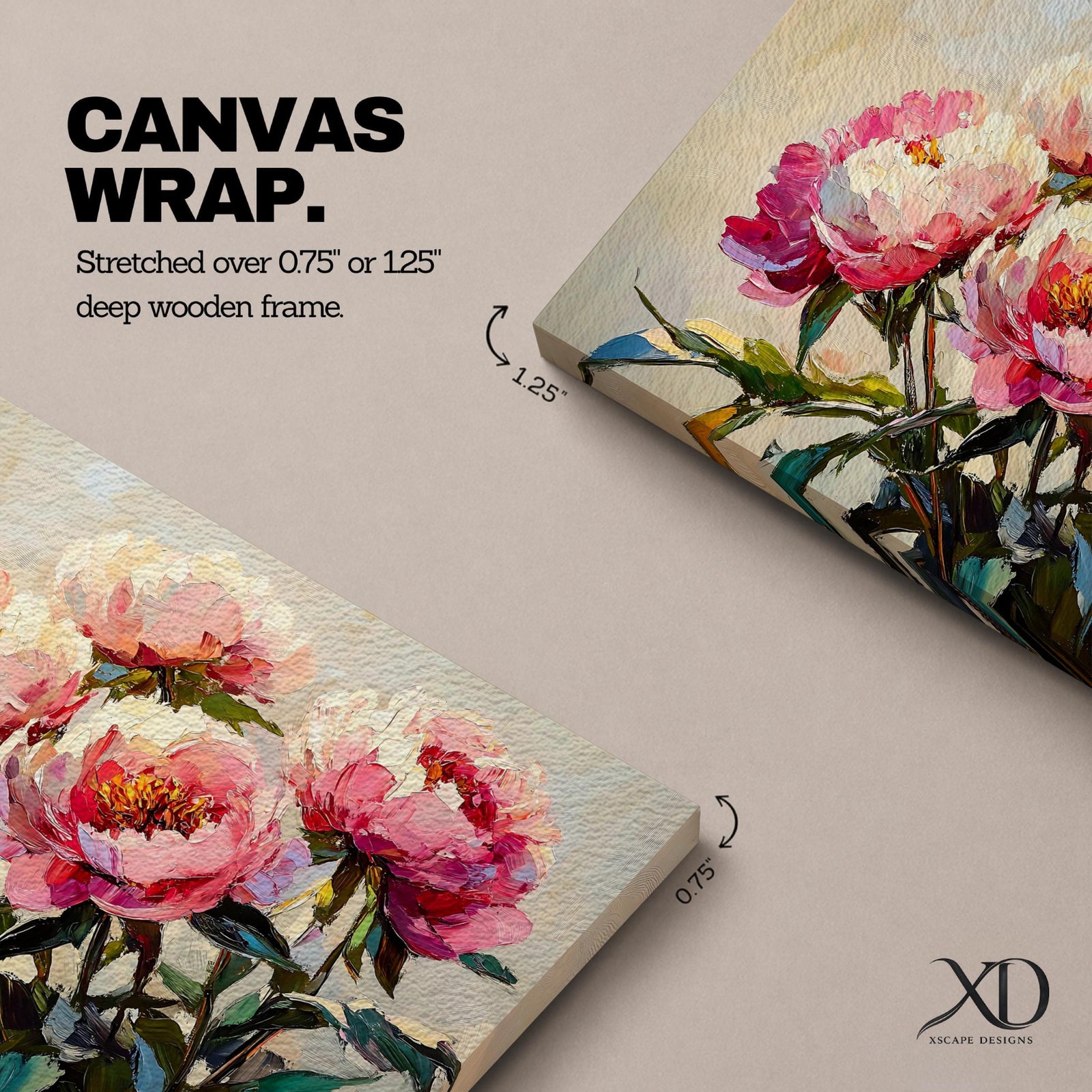 Peony Wall Art Blossom Framed Canvas Botanical Romantic Impasto Floral Living Room Home Decor
