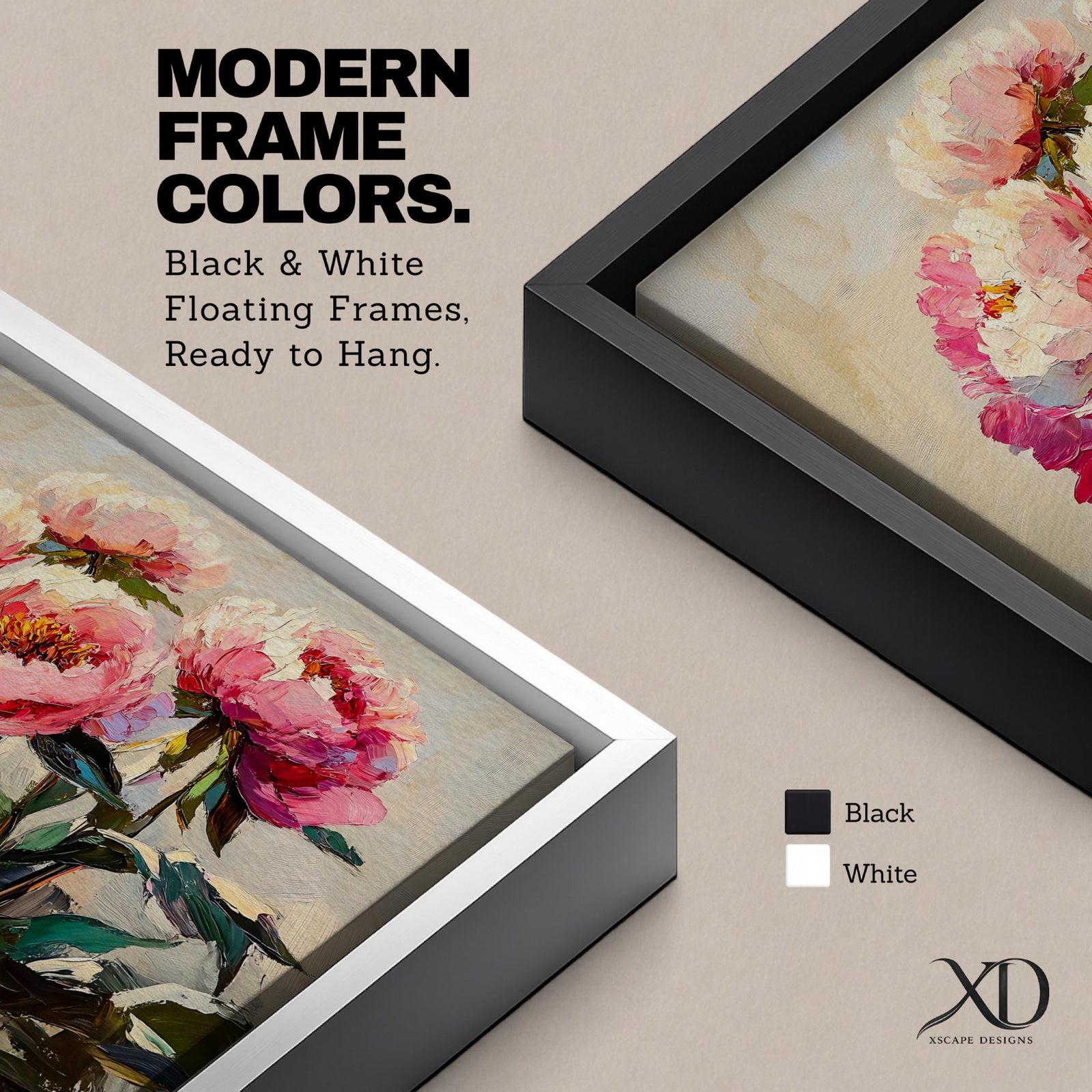 Peony Wall Art Blossom Framed Canvas Botanical Romantic Impasto Floral Living Room Home Decor