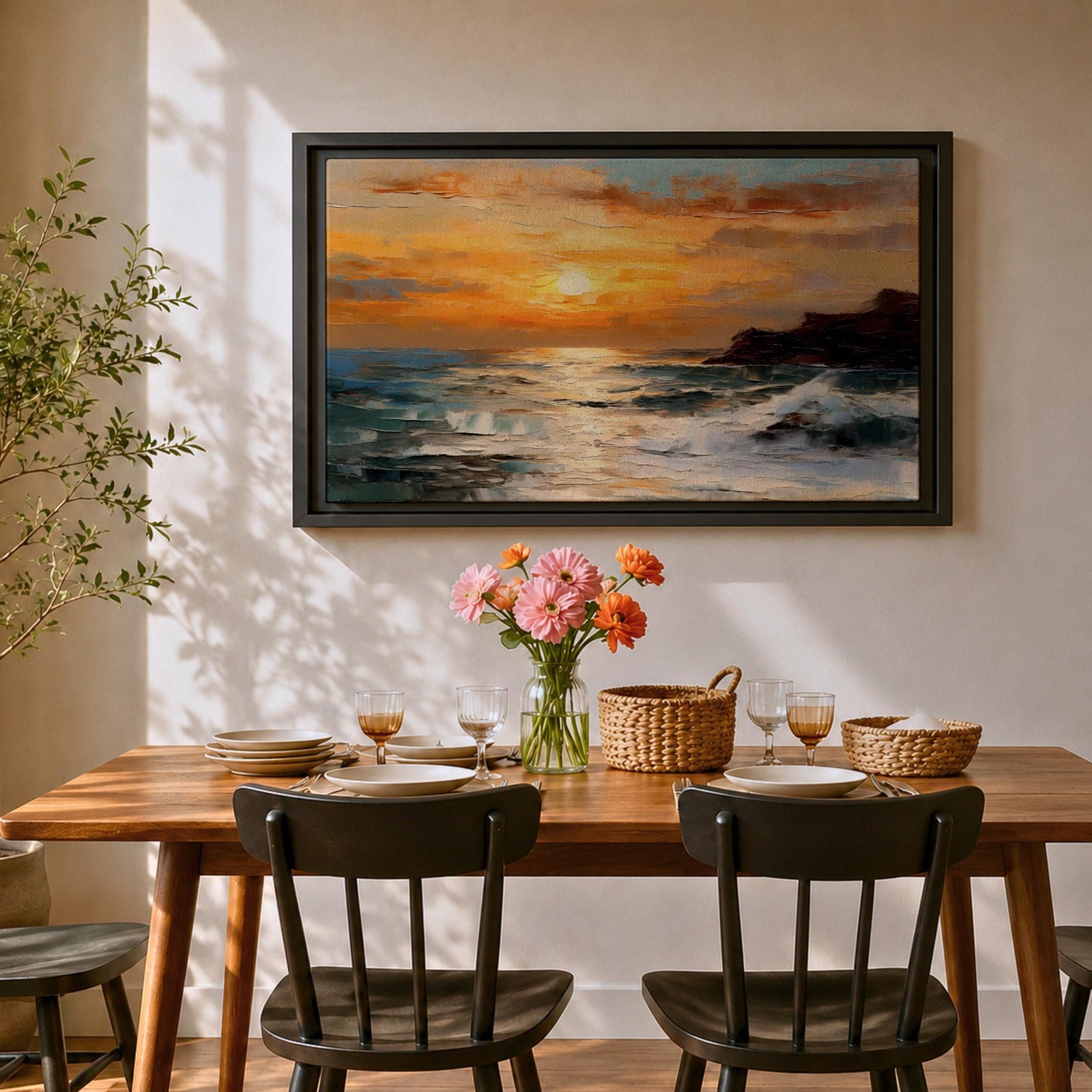 Ocean Sunset Wall Art Seascape Framed Canvas Coastal Landscape Living Room Home Decor