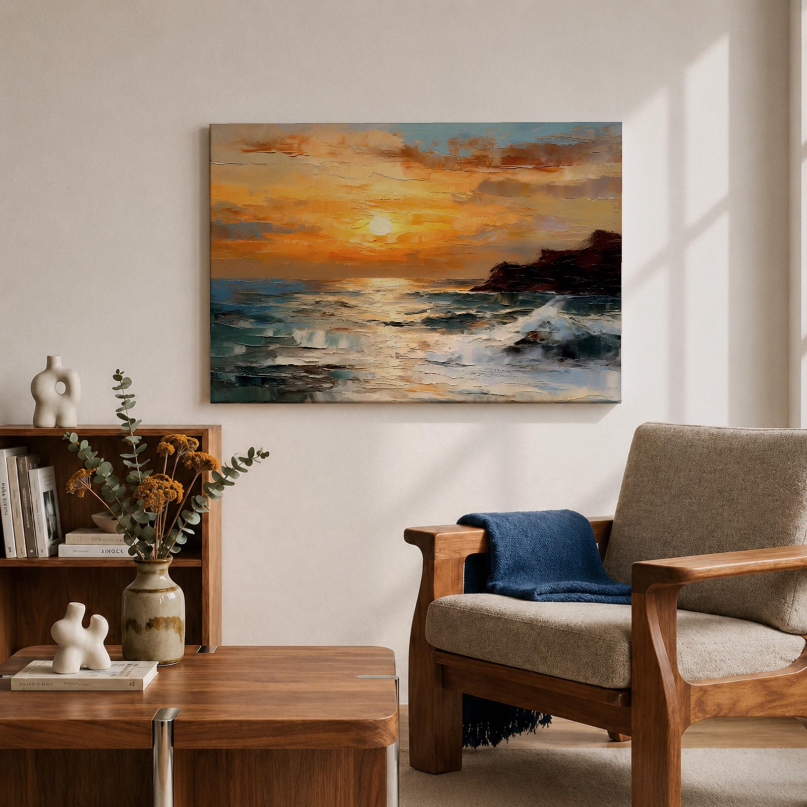Ocean Sunset Wall Art Seascape Framed Canvas Coastal Landscape Living Room Home Decor
