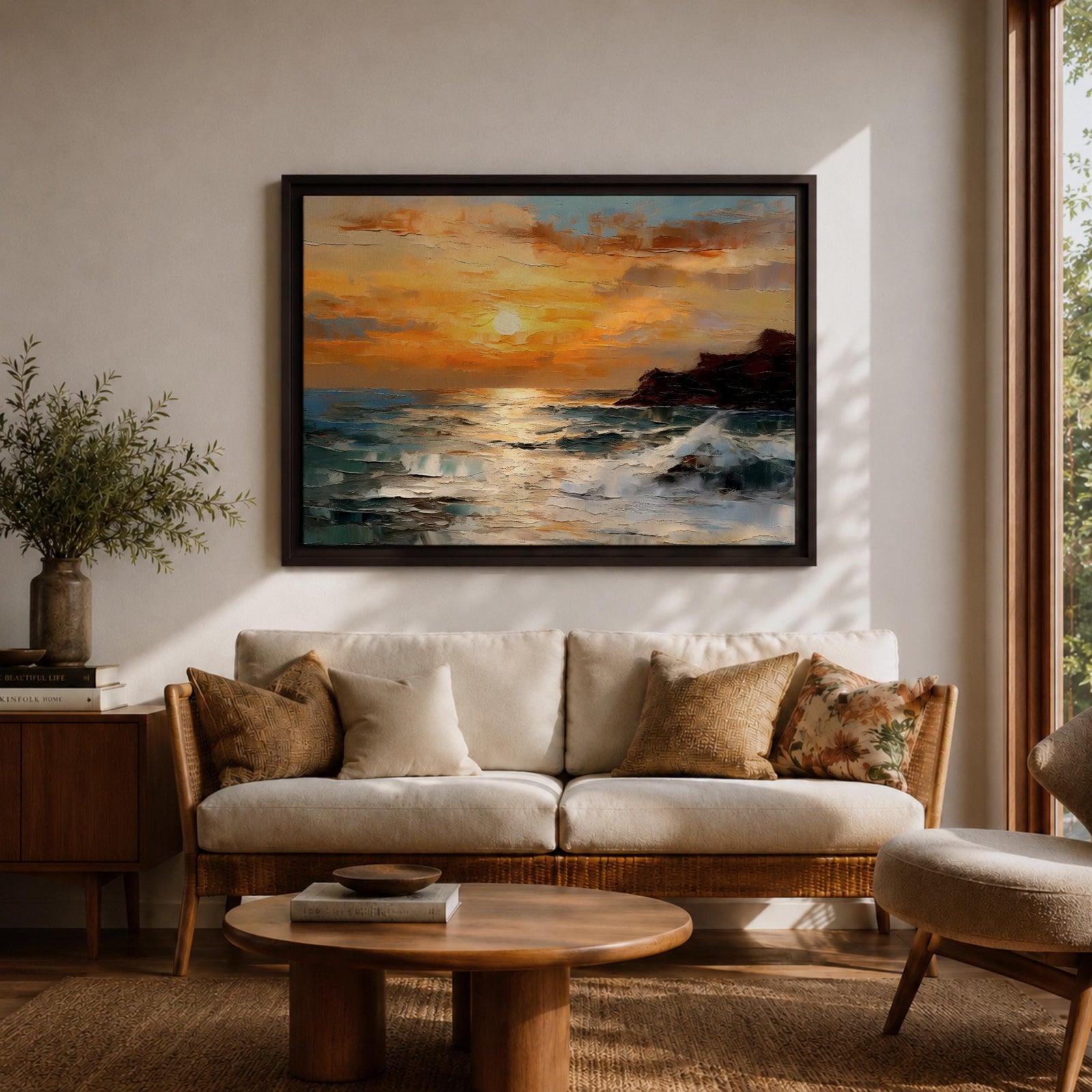 Ocean Sunset Wall Art Seascape Framed Canvas Coastal Landscape Living Room Home Decor