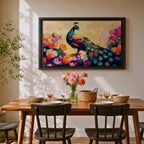 Peacock Wall Art Royal Feathers Framed Canvas Tropical Boho Animal Floral Nature Decor