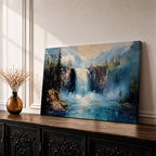 Waterfall Wall Art Cascade Framed Canvas Forest Landscape Impasto Rustic Lodge Home Decor