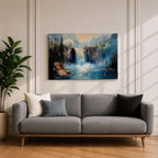 Waterfall Wall Art Cascade Framed Canvas Forest Landscape Impasto Rustic Lodge Home Decor